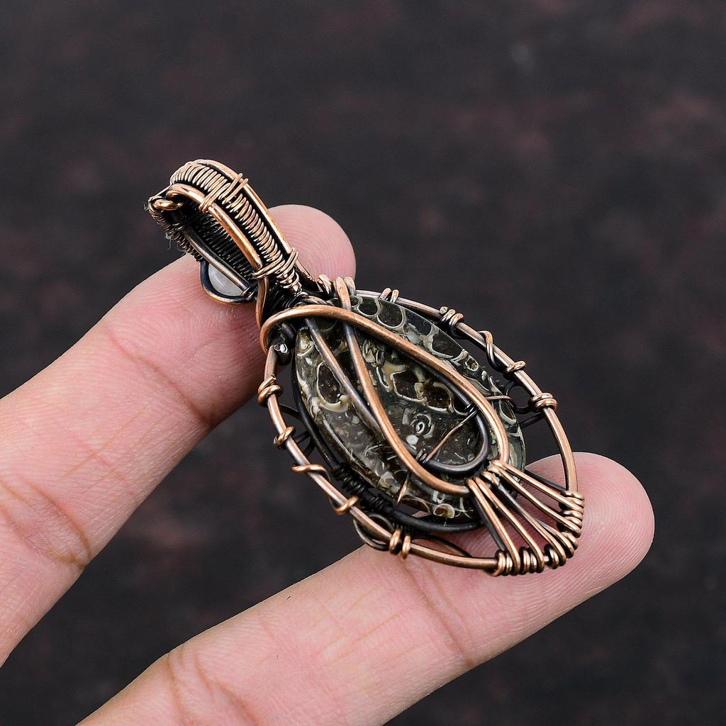 Подвеска из агата с дурным глазом Turritella, подвеска из медной проволоки, подвеска из радужного лунного камня, ручная работа, медные украшения, подарок на помолвку