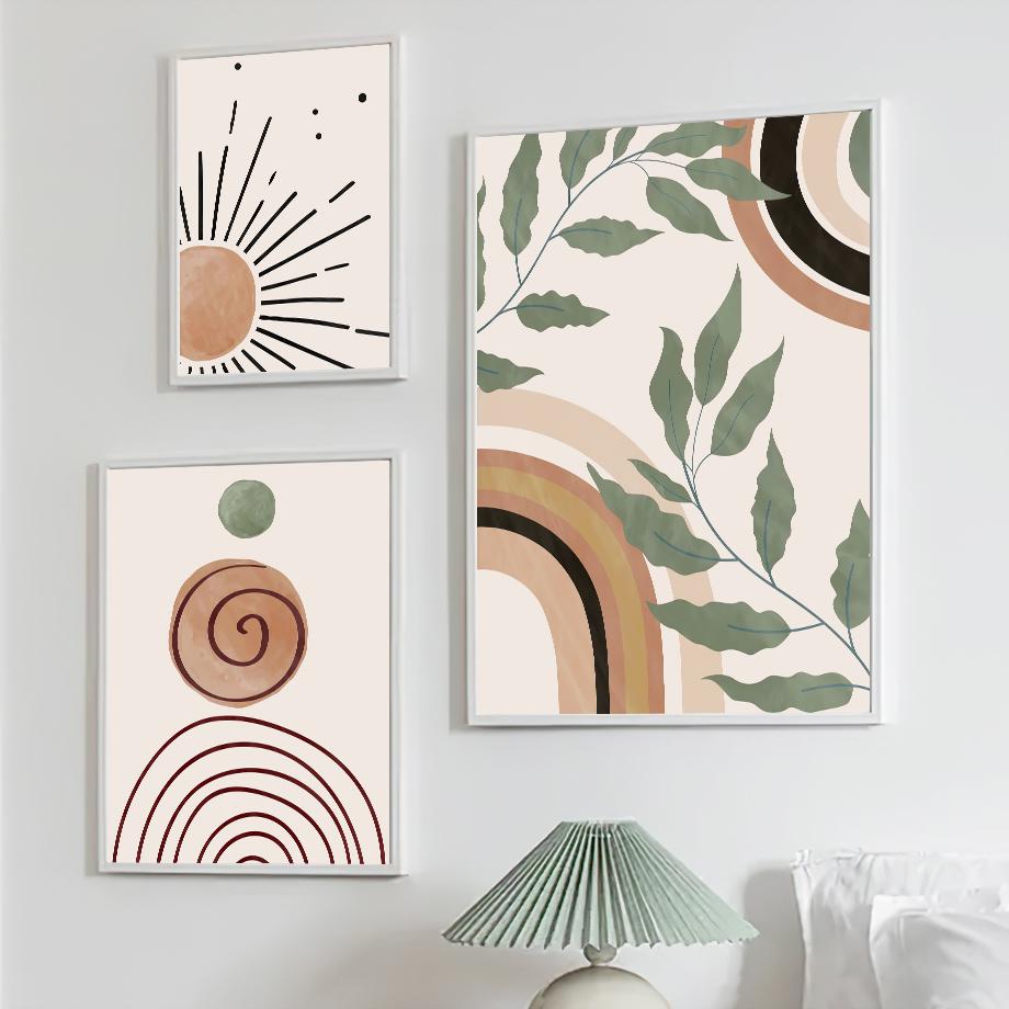 Geometric Abstract Poster Leaf Sun Rainbow Bohemian Wall Art Oil Painting Nordic Living Room Home Decoration Wall Picture Print