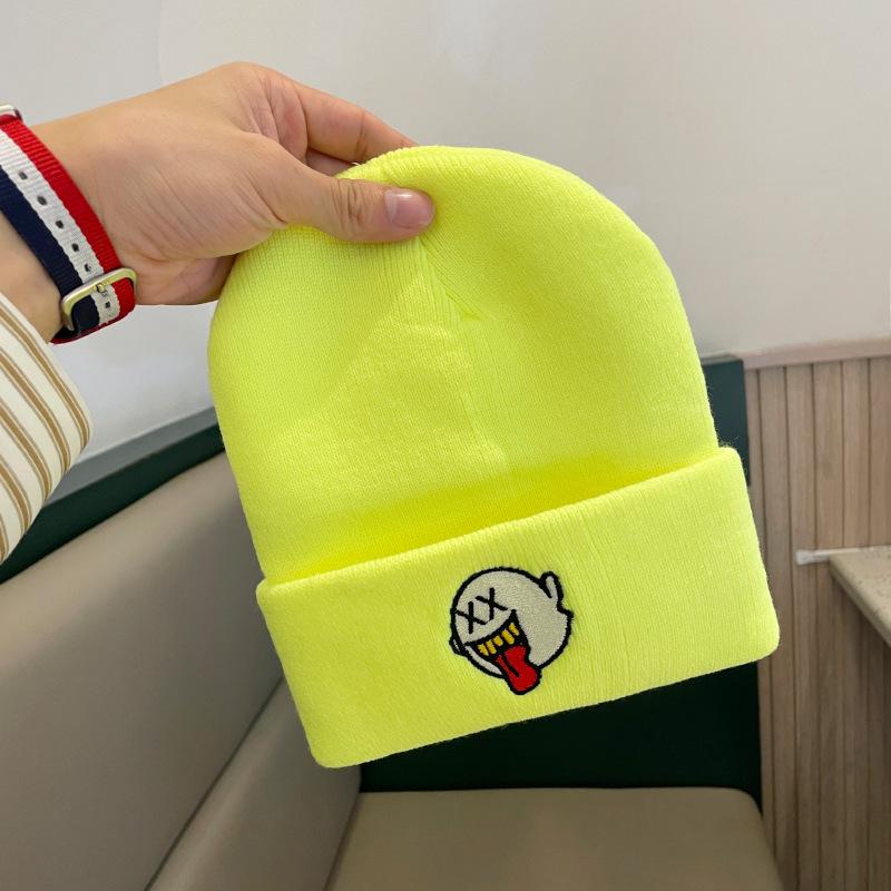 Шерстяные шапки для мужчин и женщин Японские Универсальные и Милые Теплые и Защищающие от холода Вязаные шапки для осени и зимы Шапки-пуловеры от холода