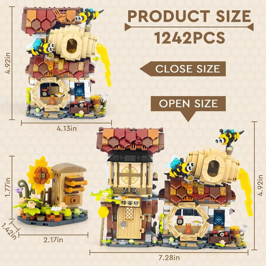 Мини-строительные блоки Honey Workshop, креативная ферма, вид на улицу, японские игрушки, наборы для дома, 1242 шт., модель детской коллекции, взрослые подростки