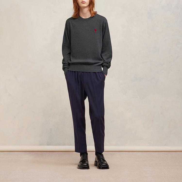 Ami Paris Ami De Coeur Logo Embroidered Crewneck Jumper Men's HKS111KN0025055
