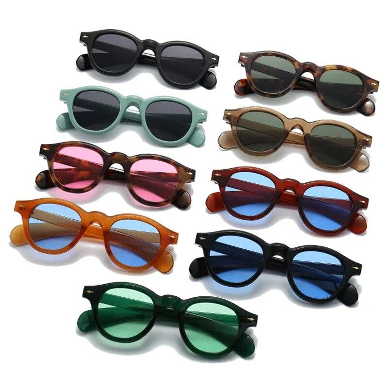 Vintage Oval Sunglasses Women Fashion Clear Ocean Lens Shades UV400 Men Trending Rivets Round Blue Green Sun Glasses