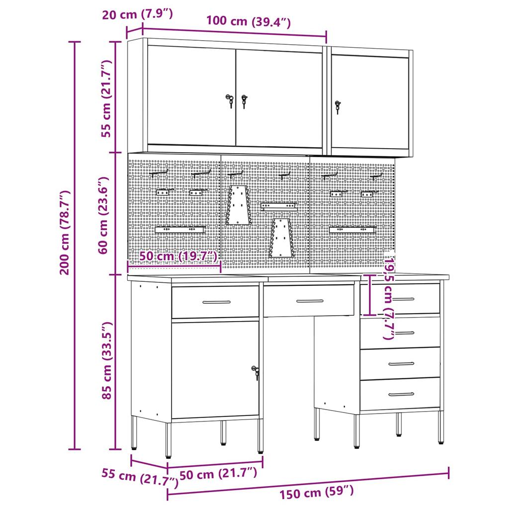 Workbench with Drawers 8 pcs Red Engineered Wood and Steel