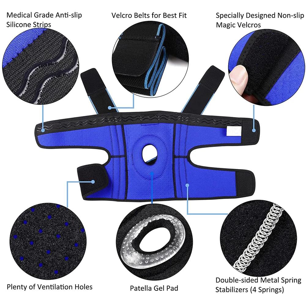 1Pcs Knee Braces for Knee Pain, Adjustable Knee Support with Patella Gel Pad,Side Stabilizers,Wrap for Sports