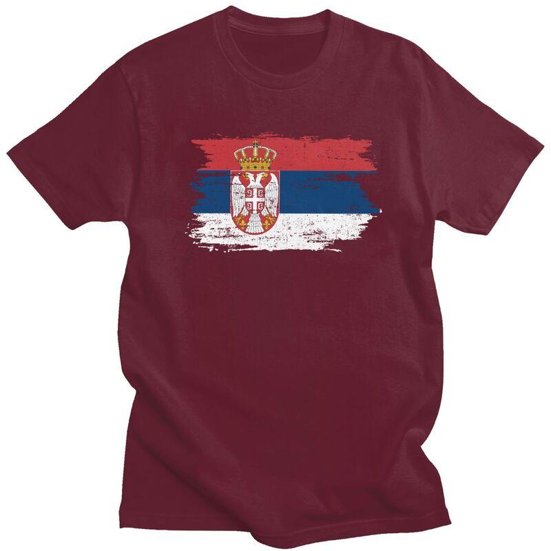 Мужская футболка с индивидуальным флагом Сербии, короткий рукав, 100% хлопок, повседневная, сербская, гордая, уличная одежда