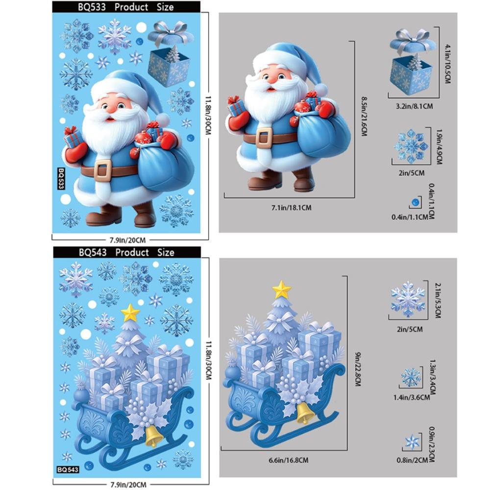 2PCS Santa Snowman Christmas Window Stickers Static Cling Xmas Glass Door Stickers Store