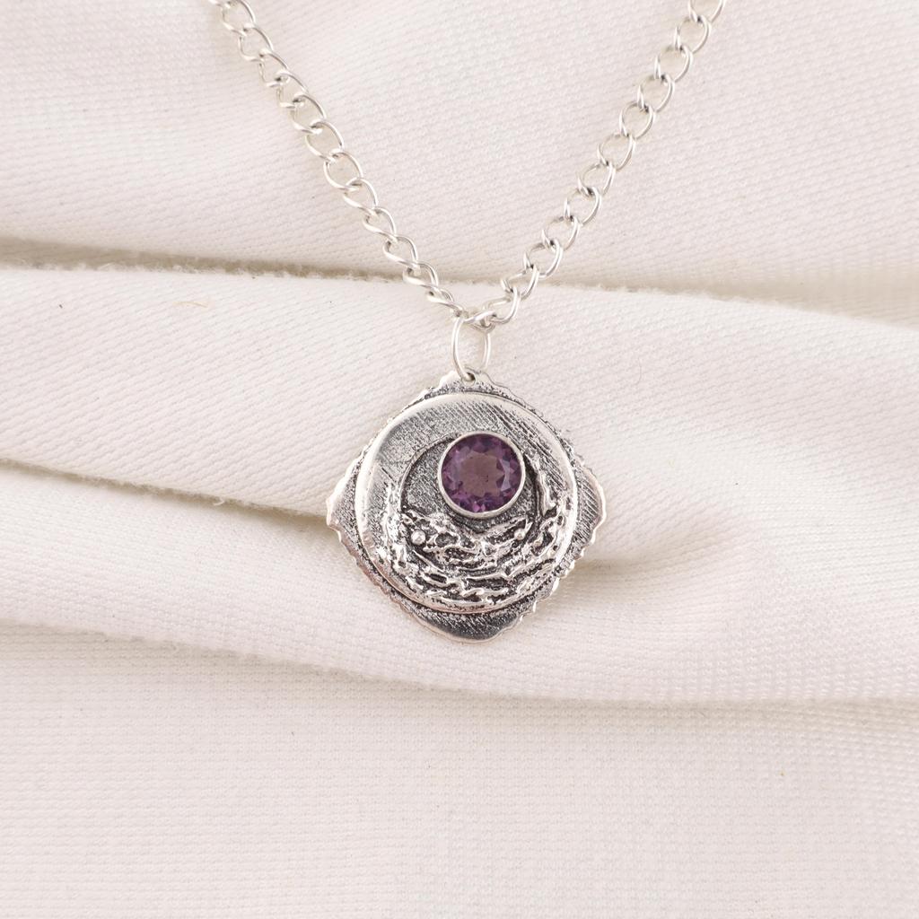 Amethyst Pendant Gemstone Jewelry, 925 Solid Sterling Silver Pendant, Gift For Women Handmade Pendant