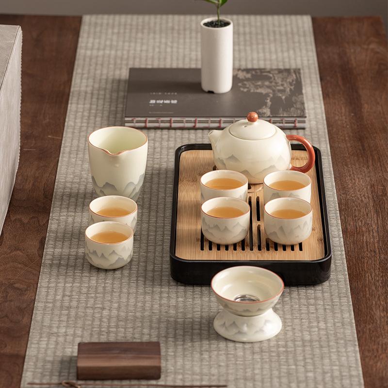 Xishi Teapot Huang Ru Kiln Travel Kung Fu Tea Set Household Portable Teacup Teapot Light Luxury Business Gifts