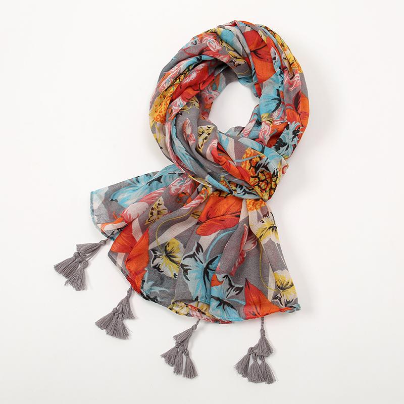 Designer Brand Women Scarf Classical Print Lady Shawls Cotton Feeling Soft Oversize Hijabs Neck Headband Tassel Foulard