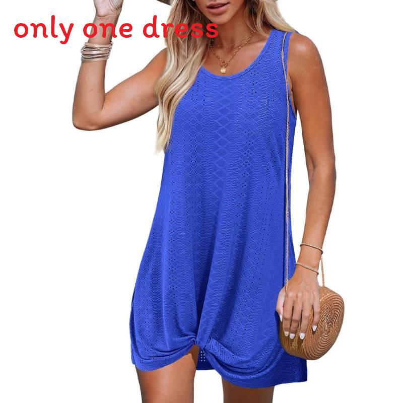Polyester Splicing Aline Mini Dress With Twist Knot For Summer Beach Vacation Wear