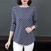 2022 Plus Size Women's Long Sleeve Striped T-Shirt - Loose Fit, Fashionable Spring/Autumn Top for Moms