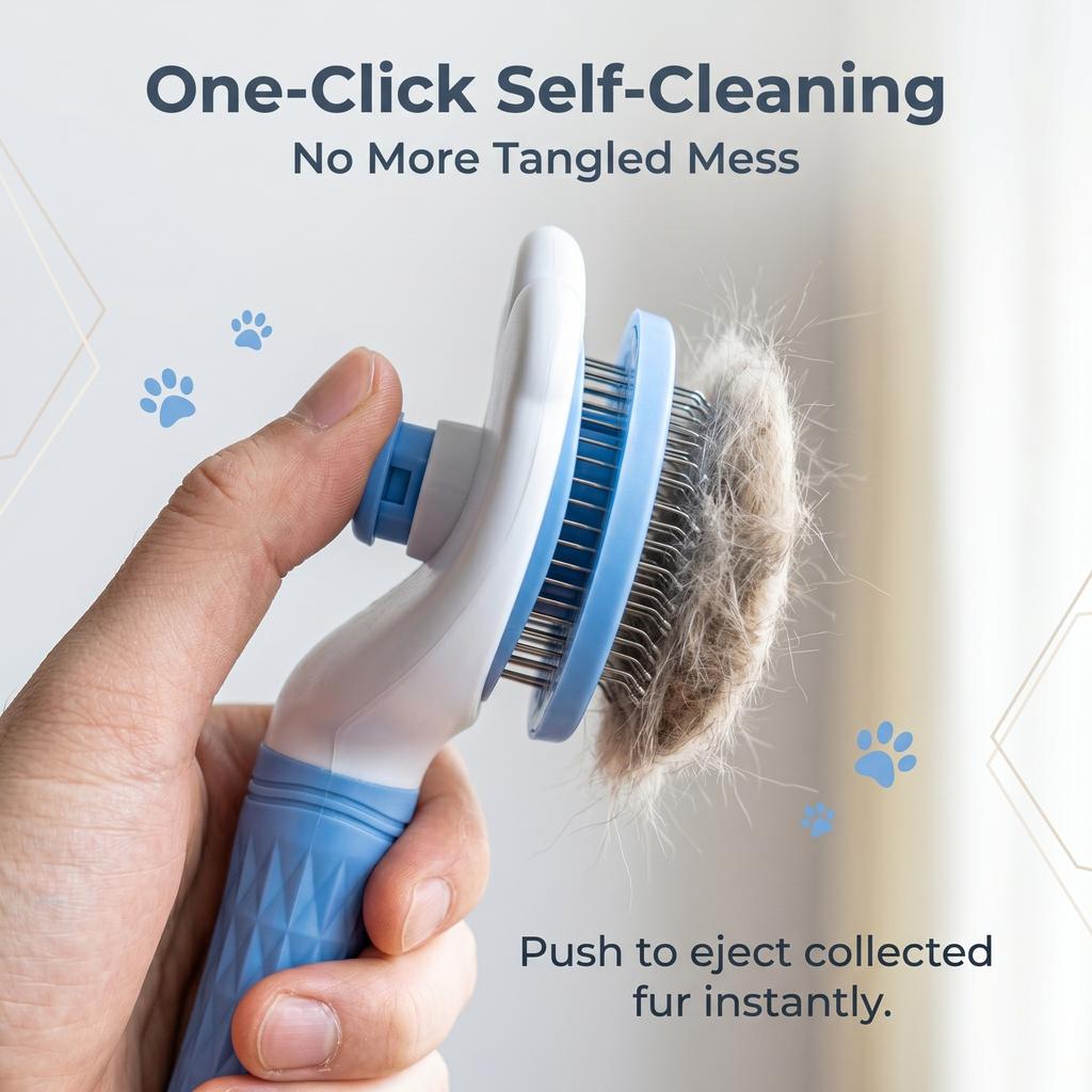 Self Cleaning Slicker Brush For Dog Cat Bunny Pet Grooming Shedding Undercoat Removal Easy Clean Massaging Grooming Tool