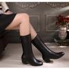 Размер 35-42, женские осенне-зимние модные сексуальные кожаные сапоги с острым носком до середины икры, мягкие удобные водонепроницаемые туфли на квадратном каблуке высотой 5 см