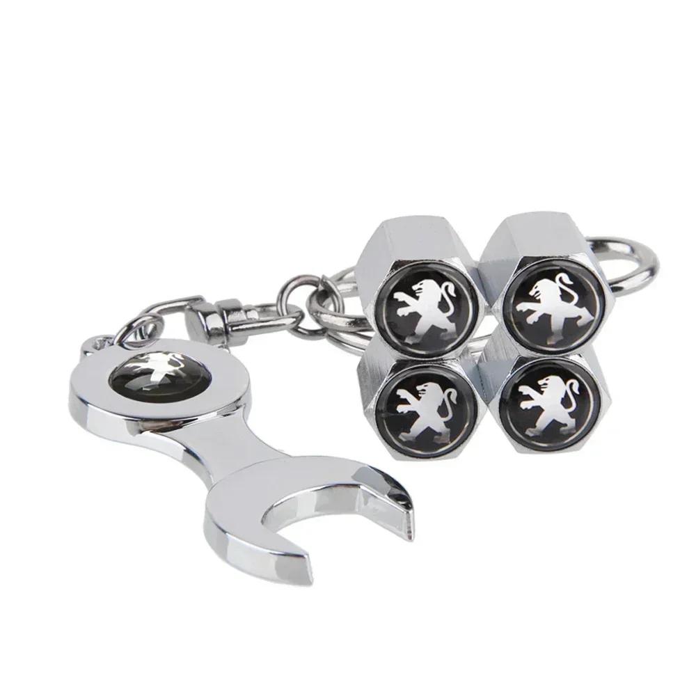 Car Wheel Tire Valve Caps with Wrench for Peugeot 407 206 106 107 108 307 308 406 408 208 301 3008 2008 208XS Rifter Decoration