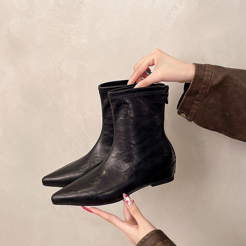 Fairy wind elastic boots short boots versatile fashion shows long legs new thin and high naked boots French pointed 2026