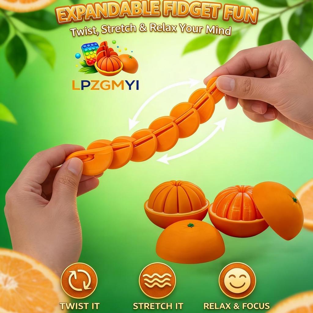 3D Printed Citrus Fruit Fidget, Orange Lemon Fidget, Expandable Spiral Chain Ball, Twist Fidget Ball, Portable Toys for Stress Relief, Desktop Decor