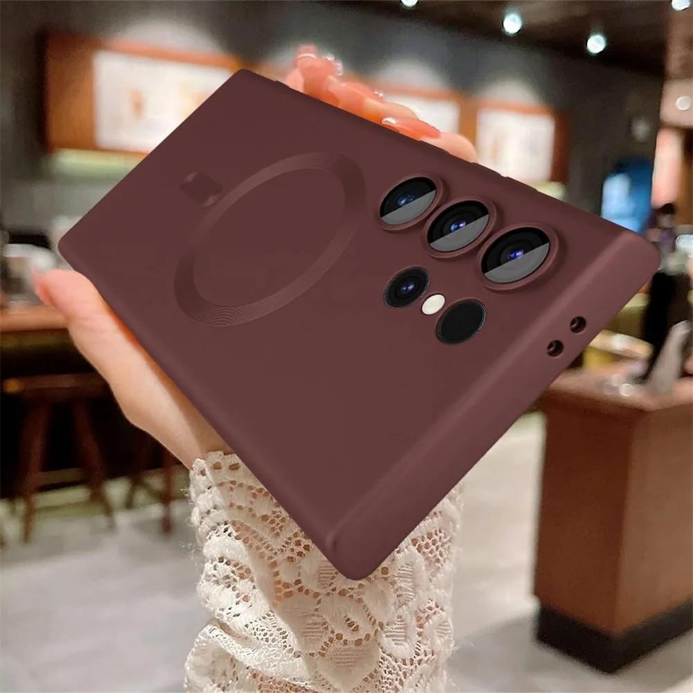 Для чехла Magsafe Wireless Charging Case для Samsung S24 S23 S22 S21 S20 S20FE S23FE Note 20 Ultra Plus TPU Soft Magnetic Back Cover