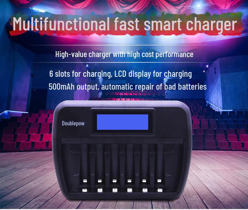 Интеллектуальное быстрое зарядное устройство на 6 слотов с ЖК-дисплеем для аккумуляторов AA/AAA с функциями ремонта и удвоения емкости