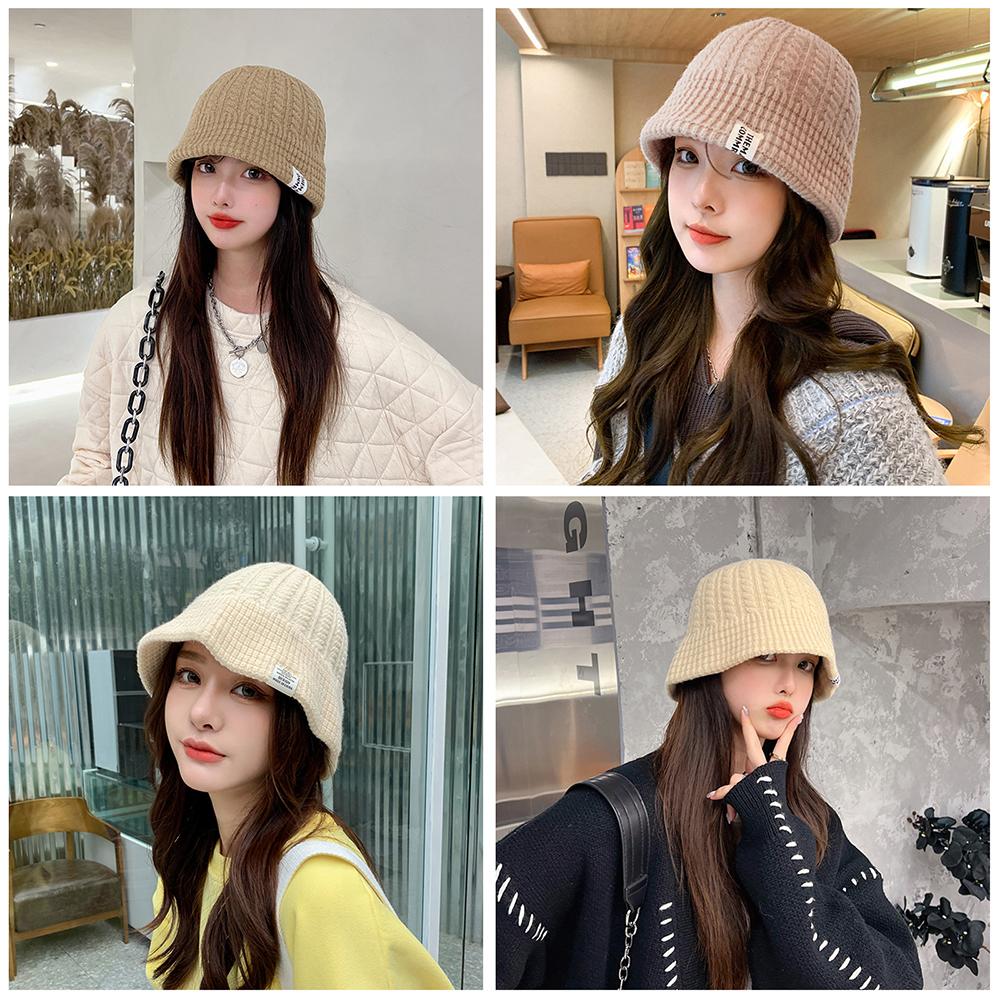 Ladies Cable Knit Bucket Hat, Sweet Versatile Knit Basin Hat, Winter Ear Protection Warm Hat, Fashion Label Decor Fisherman Cap