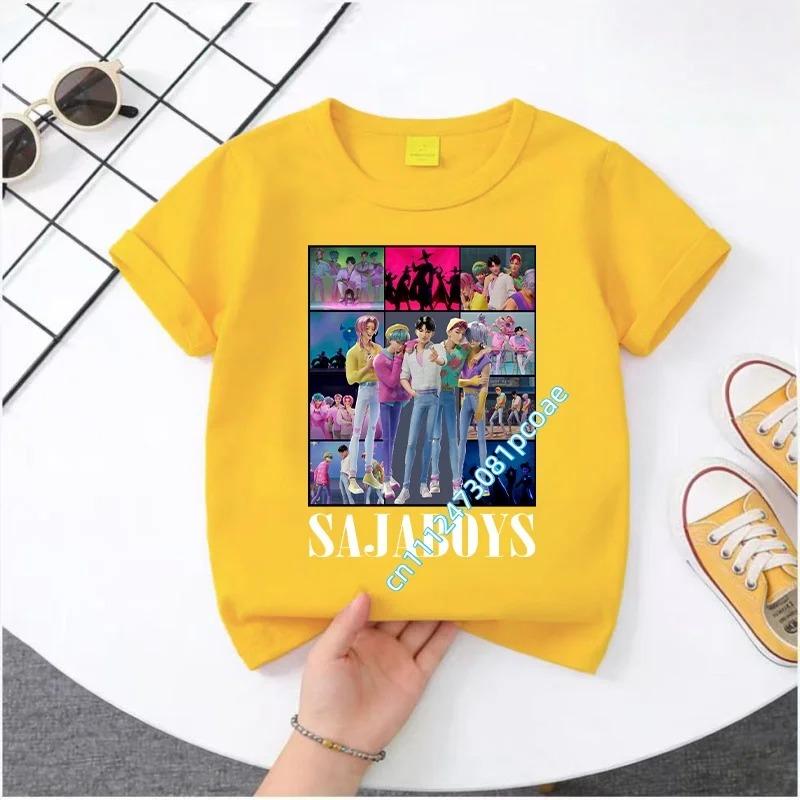 2026 Новая K-POP Saja Boys Принт Короткий Рукав Весна Лето Одежда для Мальчиков и Девочек Милая Хлопковая Футболка для Мальчиков и Девочек