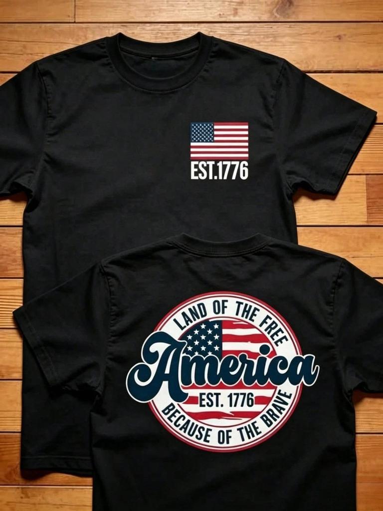American Flag T-Shirt Retro Patriotic July 4th Graphic Tee S-5XL