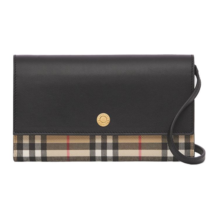 Burberry Черная Кожаная Сумка Через Плечо в Винтажную Клетку с Золотой Фурнитурой для Повседневного Использования