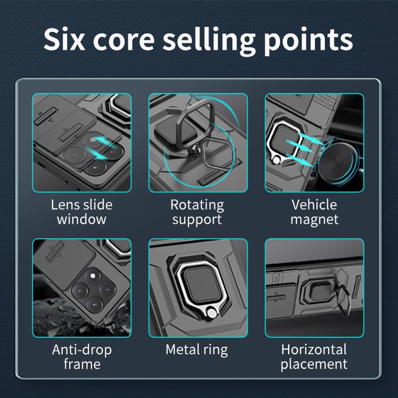 Для POCO F6 Pro 5G Чехол для POCO X6 Pro Чехол 6,67 дюйма Объектив Раздвижное Окно Защитная Броня Ударопрочный Держатель Магнитный Бампер