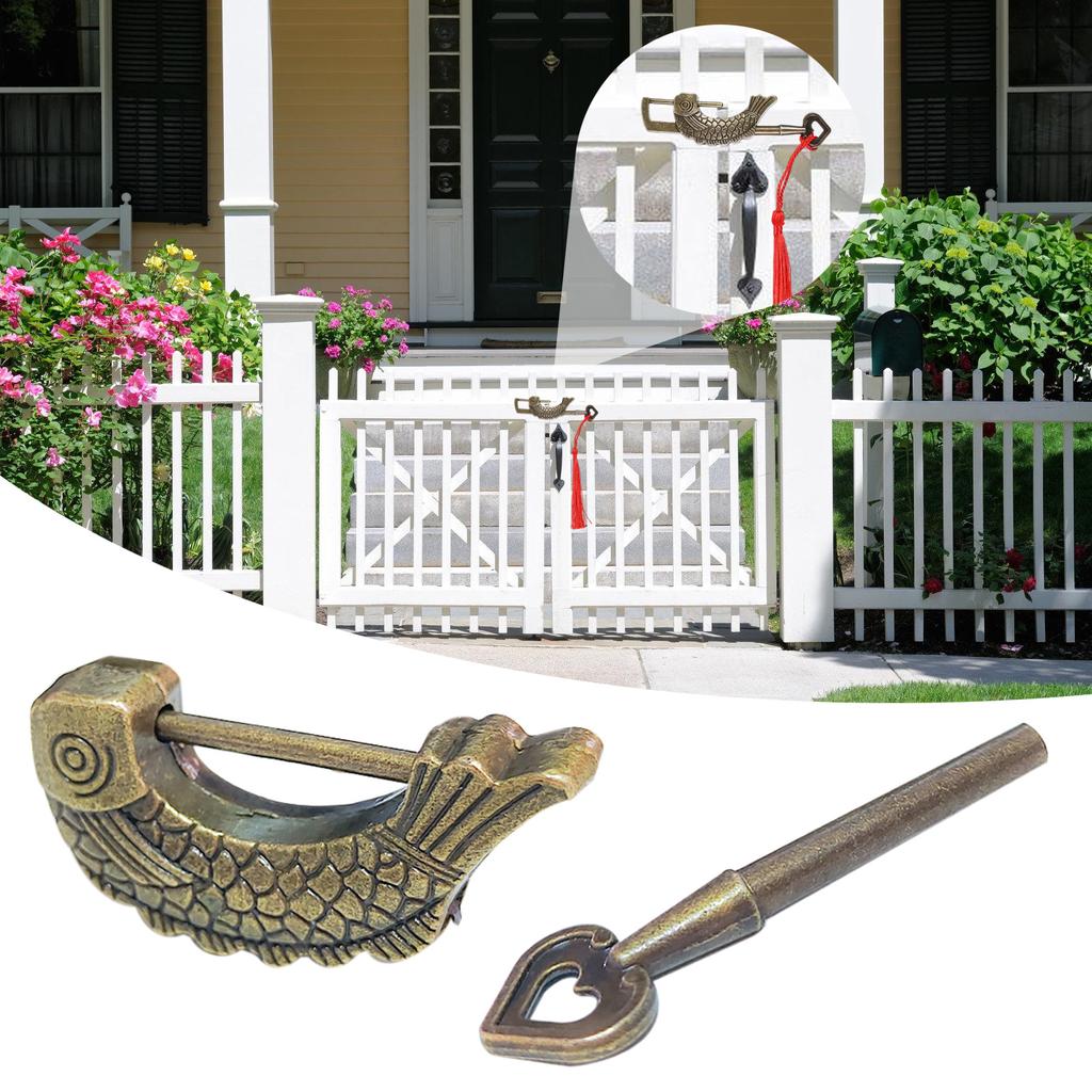 Ретро навесной замок в форме рыбы, бронзовый, винтажный замок, античный замок с рисунком рыбы, декоративный для шкатулки для драгоценностей и деревянного чемодана