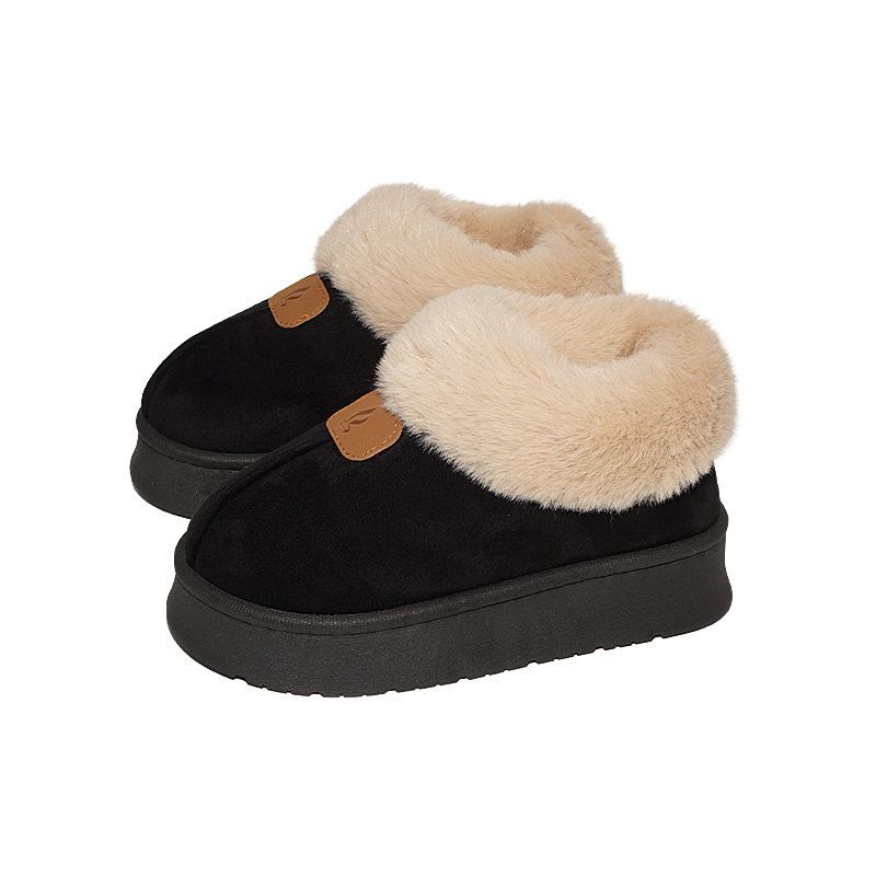 Осень и зима бархатные теплые домашние хлопковые туфли на толстой подошве нескользящие шерстяные с открытым верхом хлопковые тапочки