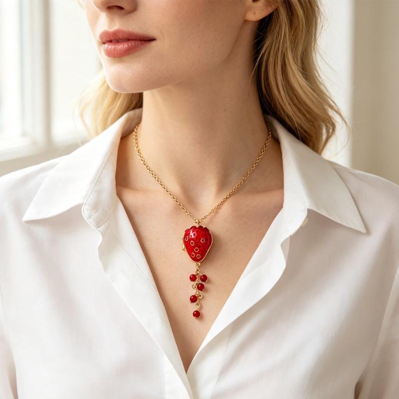 Золотистая подвеска-фрукт на цепочке 45 см с декоративным акцентом-бусиной для повседневной стилизации наряда