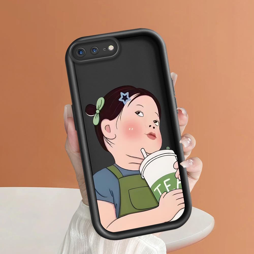 Cartoon Milk Tea Girl Phone Case for iPhone Samsung Galaxy Xiaomi Redmi POCO HUAWEI Honor Shockproof Rubber Soft Flexible Cover Casing