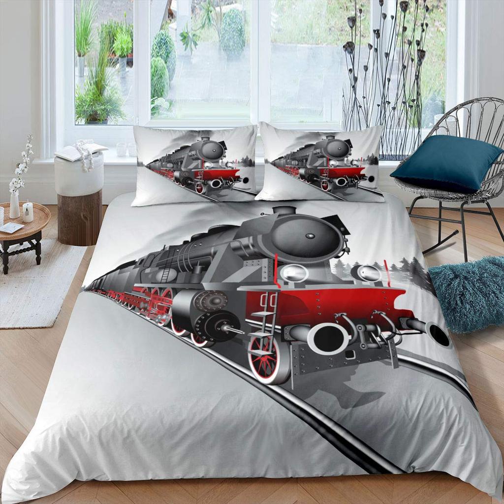 Cartoon Train Bedding Sets 2/3Pcs Duvet Cover Toy Car Truck Soft Quilt Cover Single Queen King Size Polyester Comforter Cover