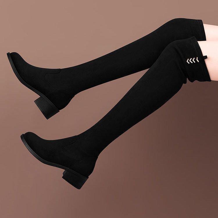 Winter Thick Heel Boots Women's Over-the-knee Boots Piled Thickened Thermal Leather Boots Thin Boots Women's Shoes