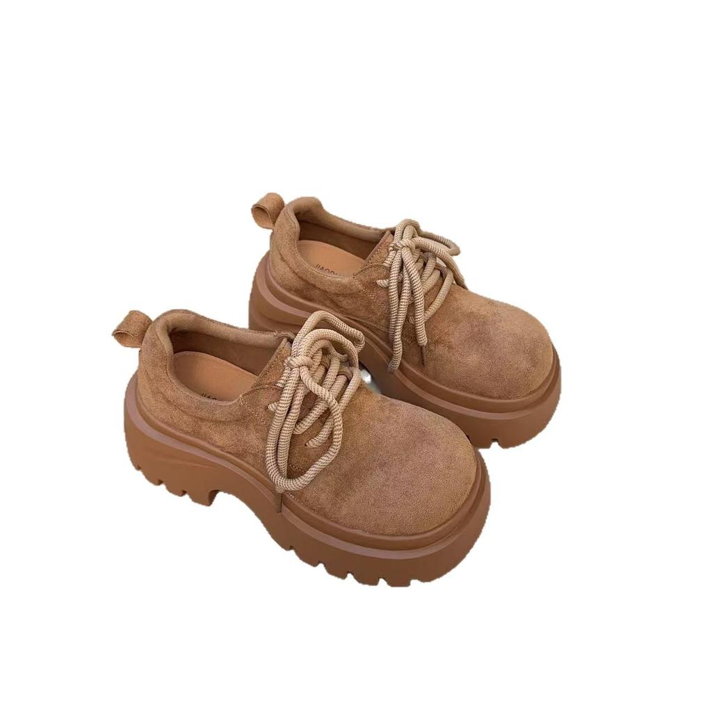 Женские лоферы на платформе 2025 осень новые модные универсальные простые британский стиль на шнуровке круглый носок повседневные маленькие одинарные туфли