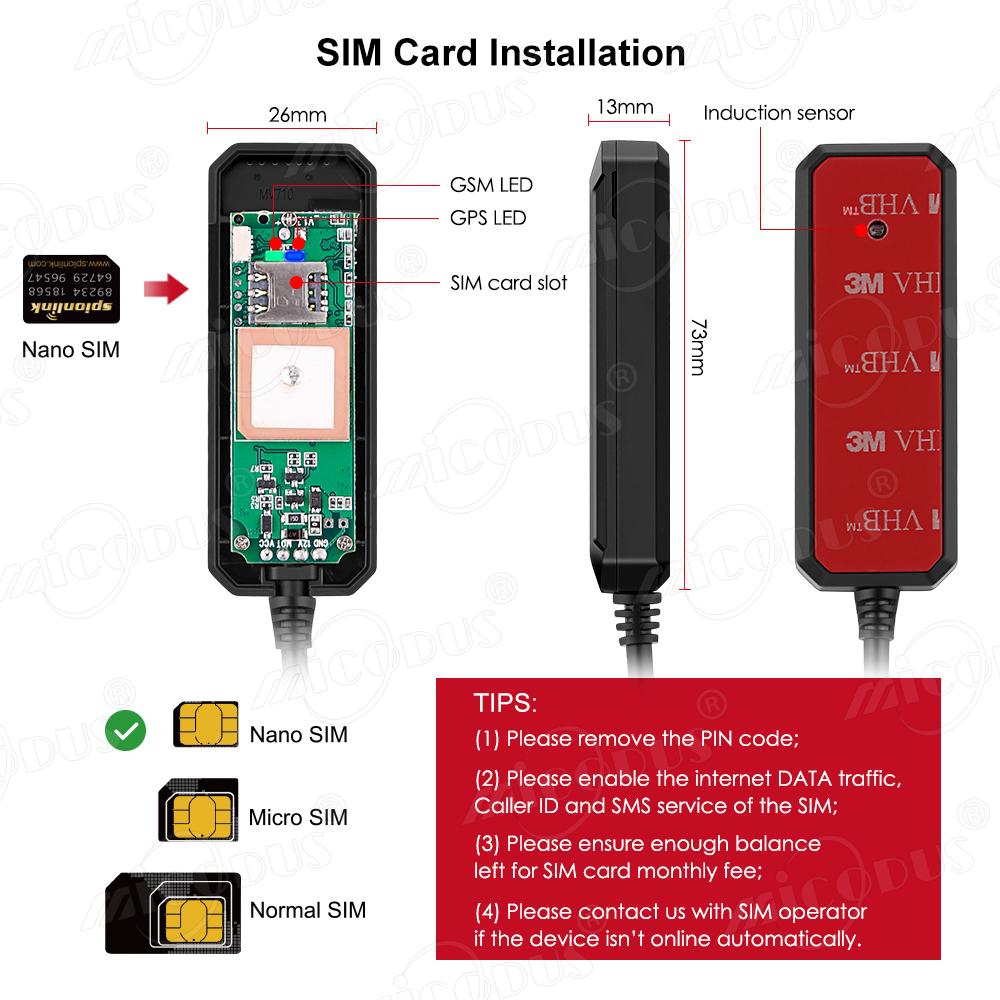 MiCODUS Самый дешевый мини GPS-трекер для автомобиля, GPS, мотоцикла, MV710, 8-95 В, отключение подачи топлива, превышение скорости, вибрация, оповещения ACC, автомобильный трекер, бесплатное приложение