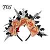 Vintage Rose Crown for Festivals Halloween Headband, Flower Leaf Hair Hoops Bands, Lightweight Floral Headpiece Daily Wear Gothic Hairband Cosplay