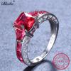 Size 5-11 Square Birthstone Ring Genuine S925 Sterling Silver Rings For Women Peridot/Ruby/Topaz Rainbow Zircon Jewelry