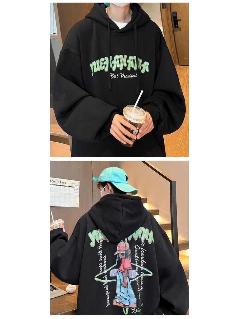 Boys' Oversized American Hip-Hop Hoodie with Plush Lining – Trendy Autumn/Winter Jacket