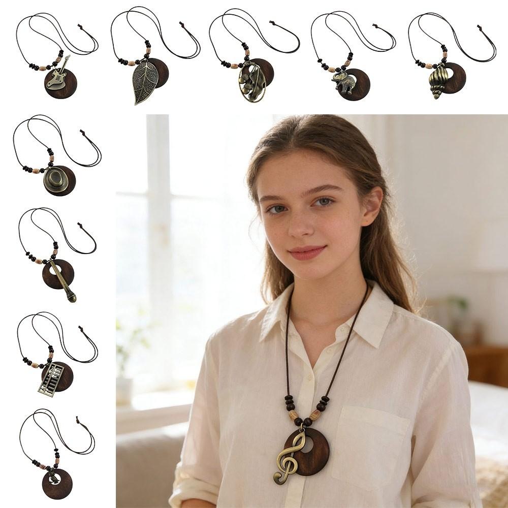 Деревянное ожерелье с подвеской в виде полых листьев, бохо-украшение, винтажное украшение на воротник, подарки