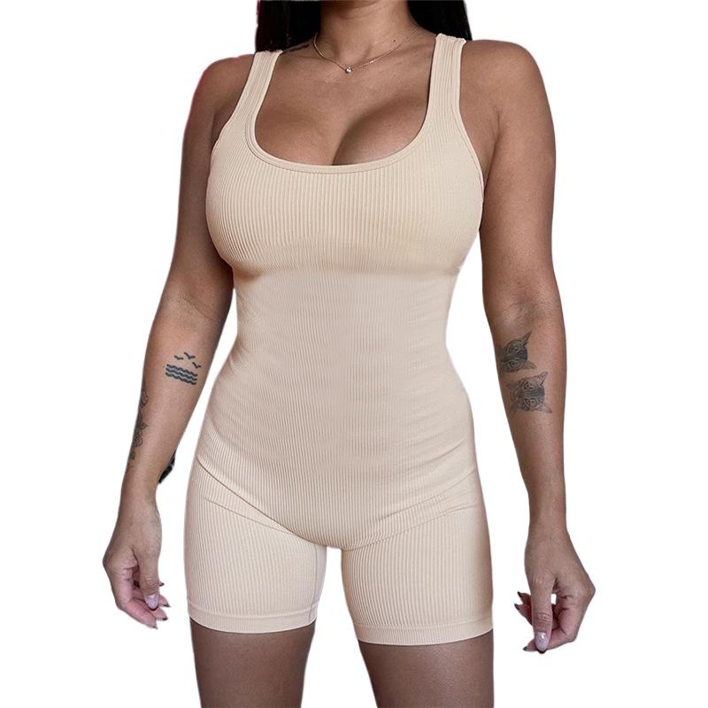 Короткий спортивный комбинезон FQLWL с открытой спиной, глубоким вырезом и воротником-халтером