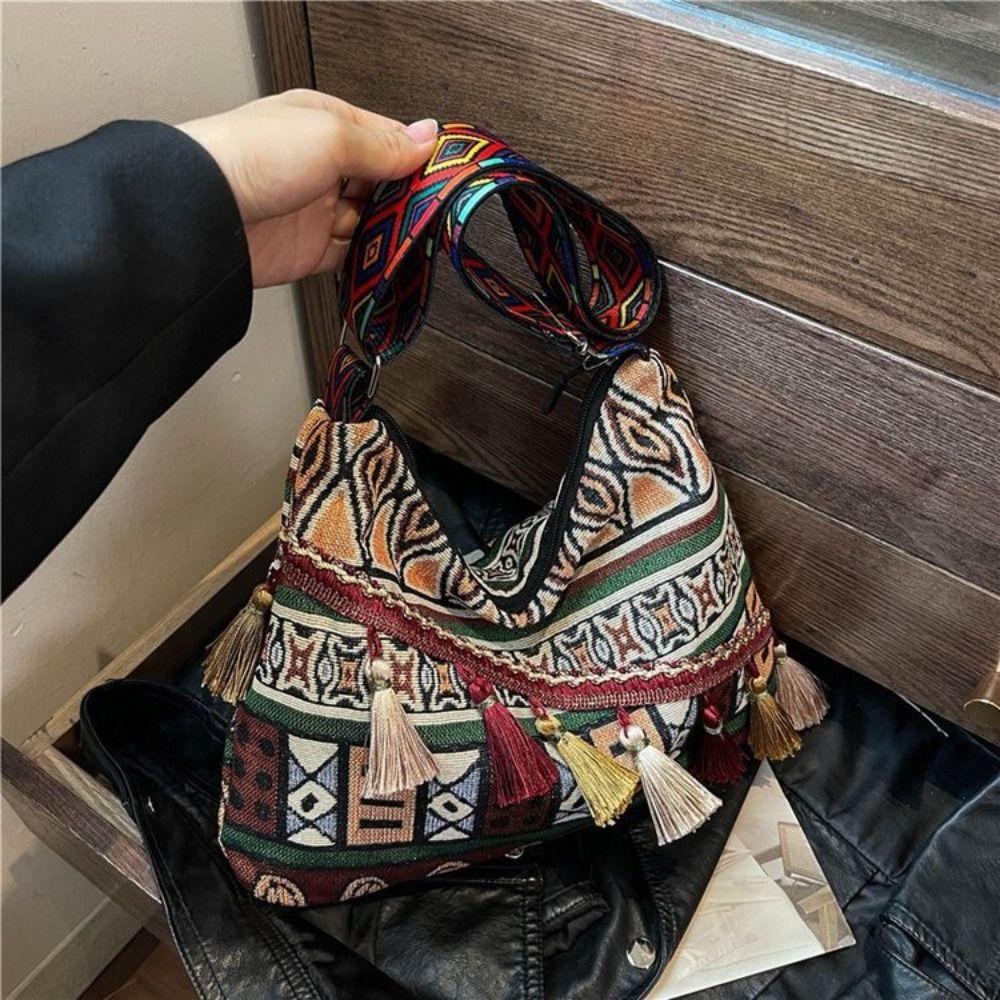 Tassel Ethnic Style Crossbody Bags Woven Bag Bohemian Tote Bag Portable Fringe Shoulder Bag  Travel