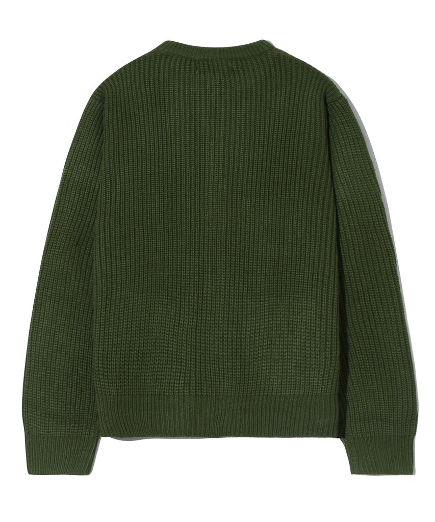 TRILLION Washable Round Neck Hachi Zip-Up Knit (Khaki)