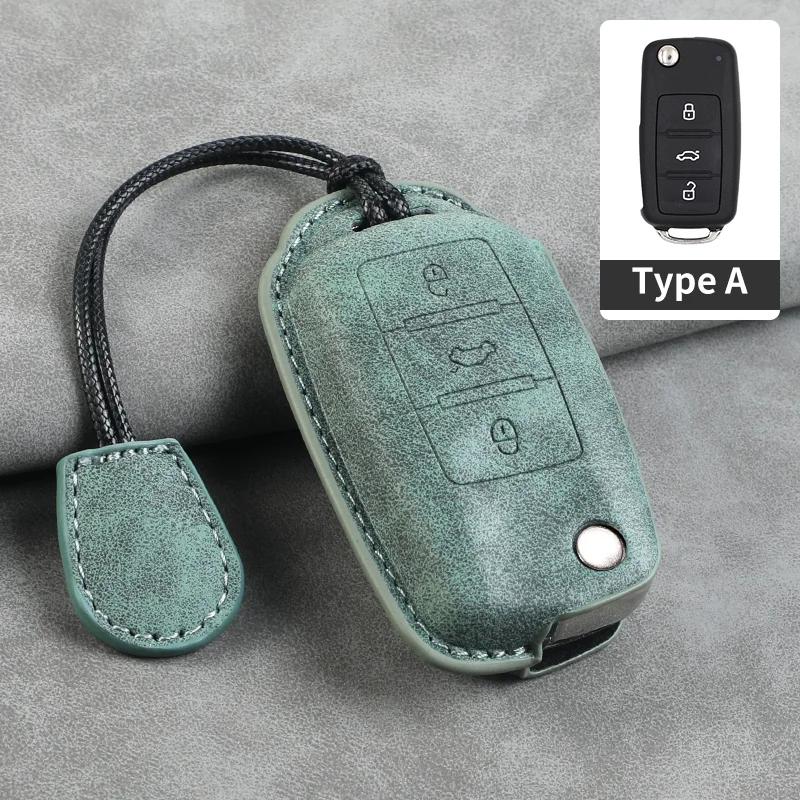 Для VW Volkswagen Polo Golf Passat Beetle Tiguan Skoda Octavia Kodiaq Seat Leon Altea Бесключевой кожаный чехол-обложка для складного автомобильного ключа