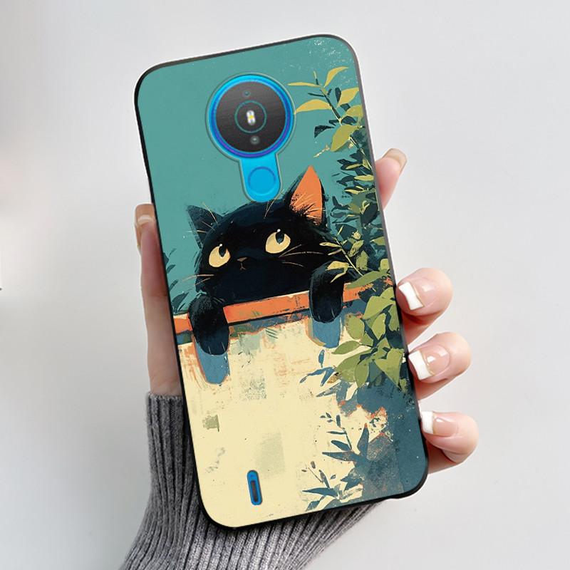 Cute Case For Nokia 1.4 / Nokia 1 / Nokia 1 Plus Capa Printing Shell Protective Cover Soft Silicone Cartoon Black Casing Fundas