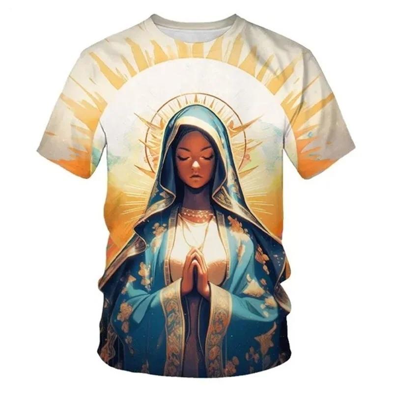 Летние футболки с 3D-принтом Девы Марии Streetwear Мужская мода Повседневные Оверсайз С круглым вырезом Короткий рукав Футболки Топы Одежда