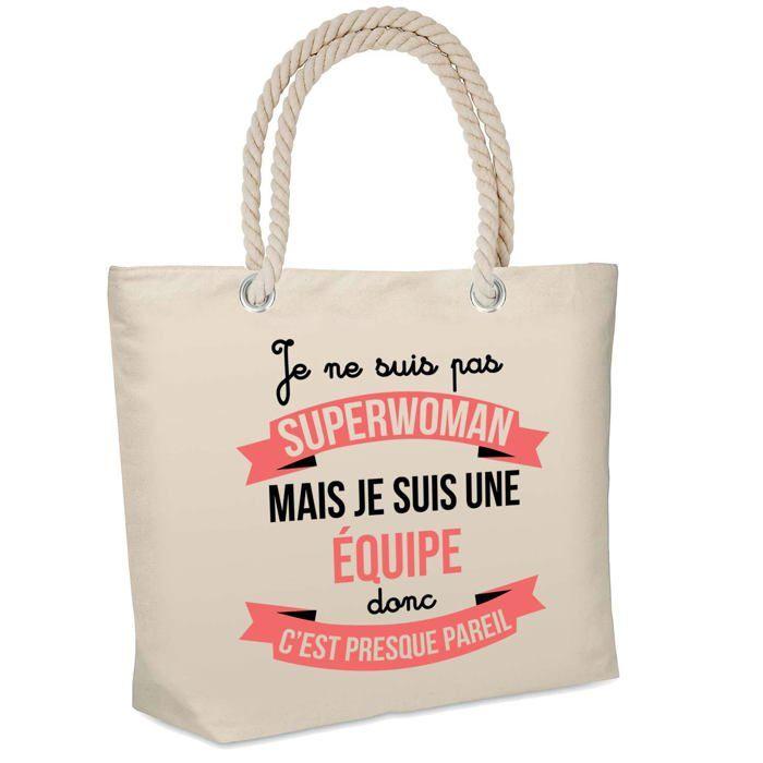 Sac de plage - PLANETEE - Équipe Superwoman - Coton imprimé France - Glacière souple isotherme - Grande contenance
