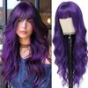 New purple synthetic wig with big waves for party, Halloween cosplay, everyday use, high-temperature hair accessory