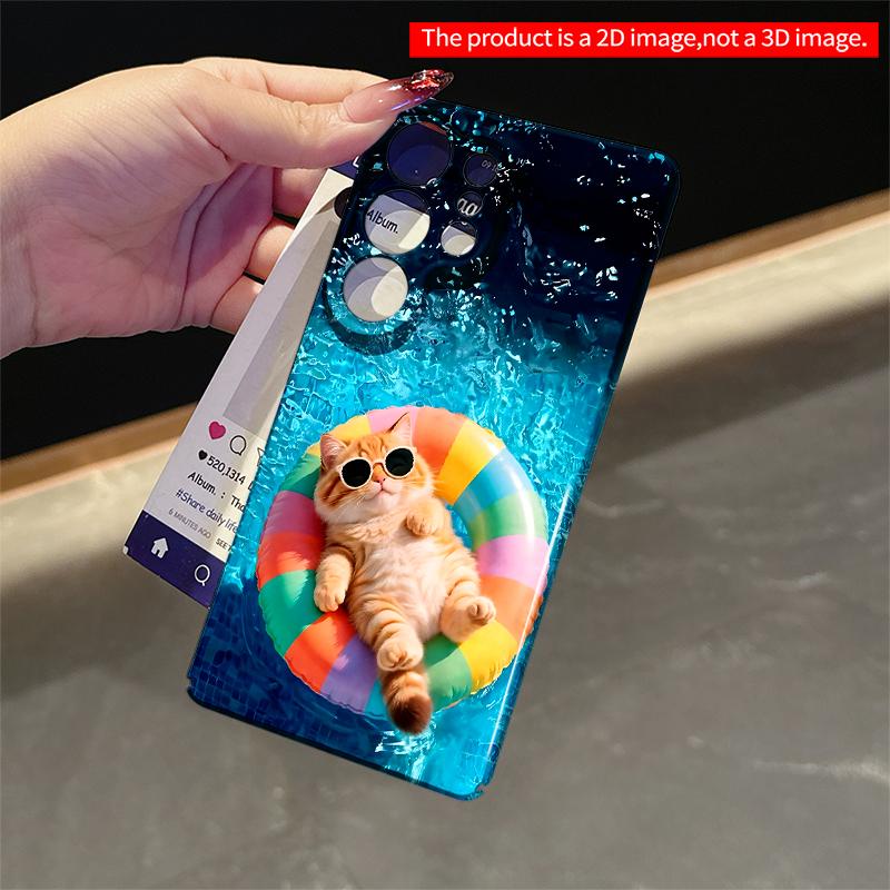 2DFlat Samsung phone case Relaxed Cat in Rainbow Float Applicable to Galaxy S22 S23 S24 S25ULTRA S26 A12 A13 A14 A15 A16