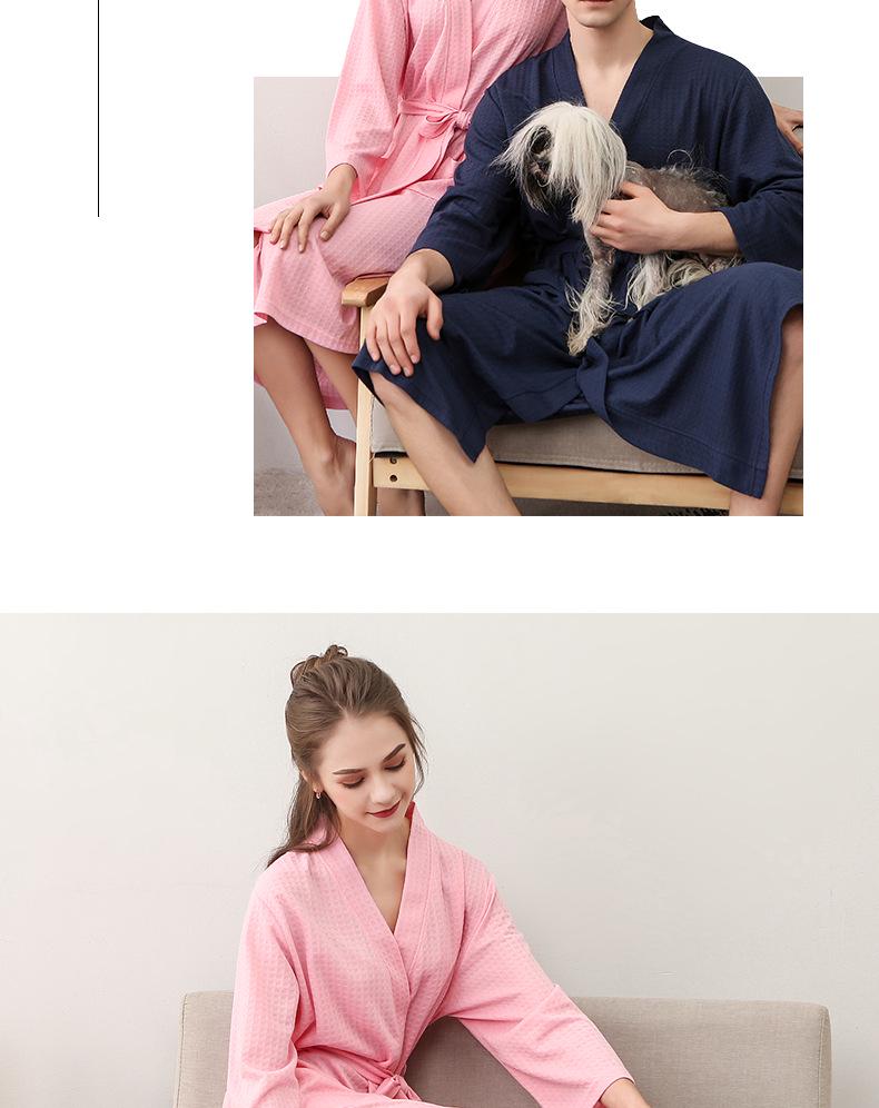 Spring-Summer Waffle Bathrobe: Unisex, Lightweight, 3/4 Sleeves, Korean Style, Absorbent