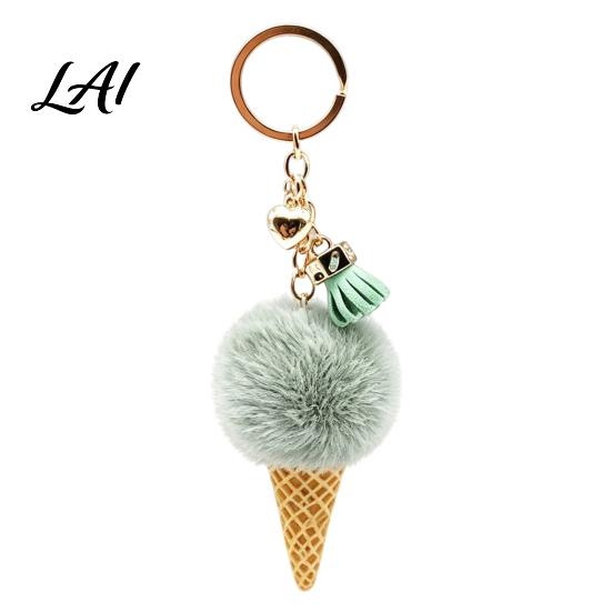 Plush Ice Cream Keychain for Backpacks Key Holder Car Fluffy Cone Bag Charm Decorative Pendant with Metal Ring Chain